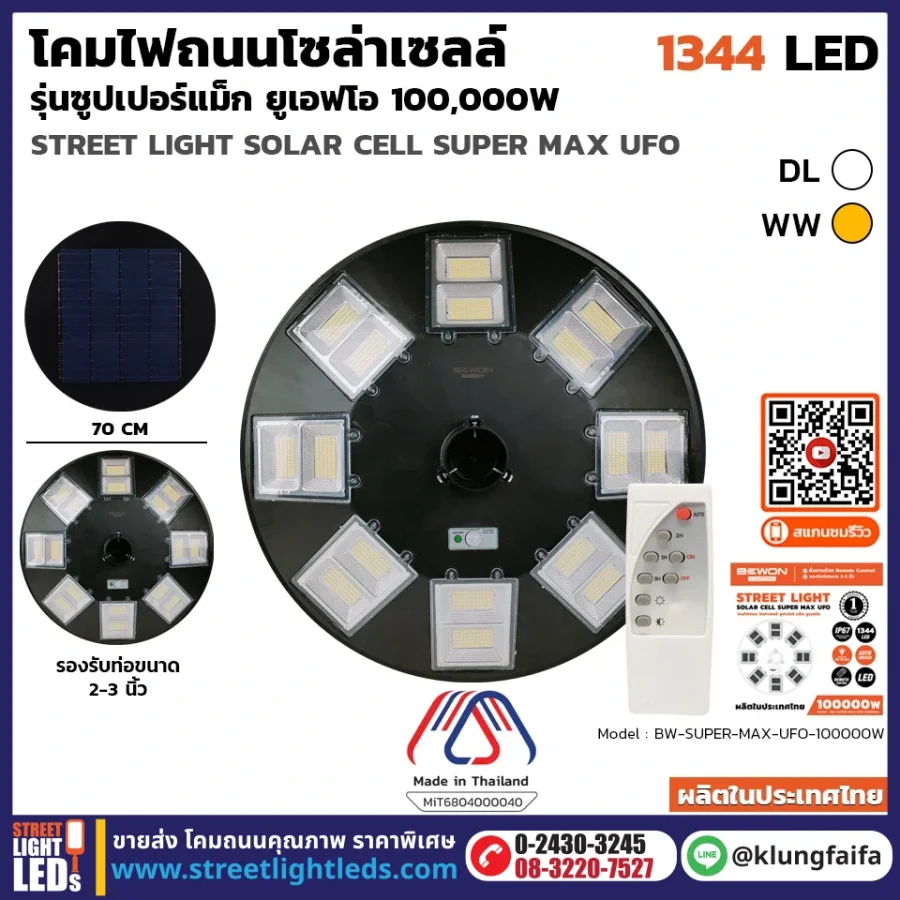 BEWON : โคมถนนโซล่าเซลล์ รุ่นซูปเปอร์ UFO 100,000W